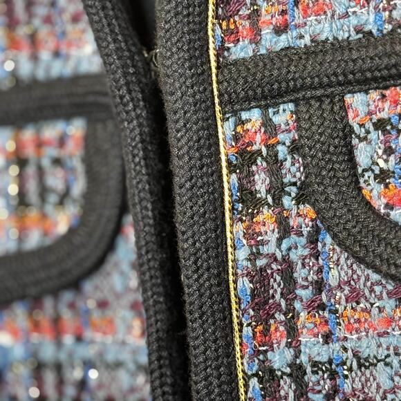 Sandro Women’s Tweed Bouclé Jacket M Blue Plaid Gold Buttons Preppy Classic Chic - Picture 8 of 14